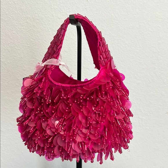Pink Beaded Mini Tote Bag with Voluminous Texture 💖 - Picture 1 of 6